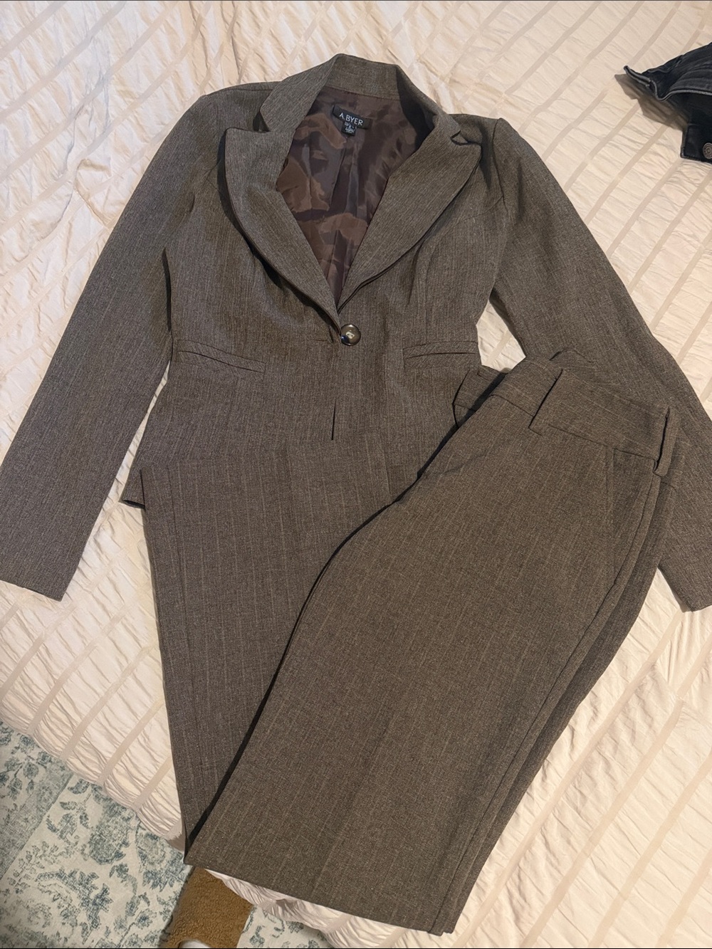 A. Byer Women's Brown Pinstripe Suit Jacket